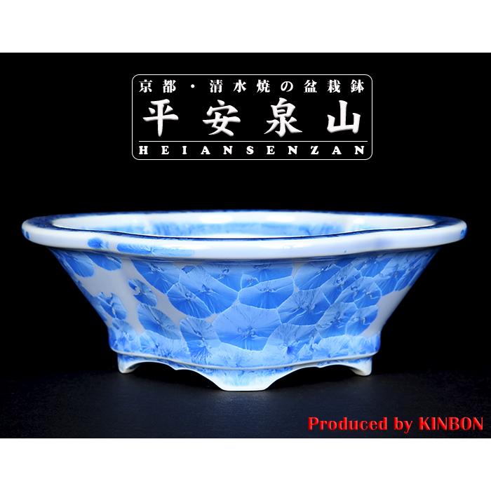 盆栽鉢 植木鉢 「平安泉山青花結晶木瓜式鉢 小」 山草鉢 色鉢 清水焼