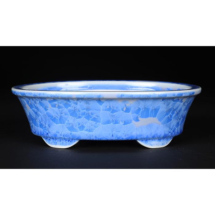 青陶鉢 六方鉢 盆栽鉢 植木鉢 小品盆栽鉢 大品盆栽鉢 盆栽鉢 植木鉢 「平安泉山青花結晶楕円鉢」 山草鉢 清水焼 京焼 磁器 6