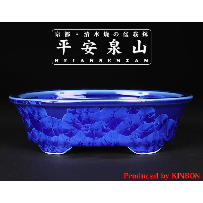 盆栽鉢 植木鉢 「平安泉山瑠璃花結晶楕円鉢」山草鉢 清水焼 京焼 磁器