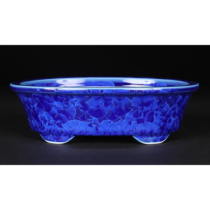 盆栽鉢 植木鉢 「平安泉山瑠璃花結晶楕円鉢」山草鉢 清水焼 京焼 磁器