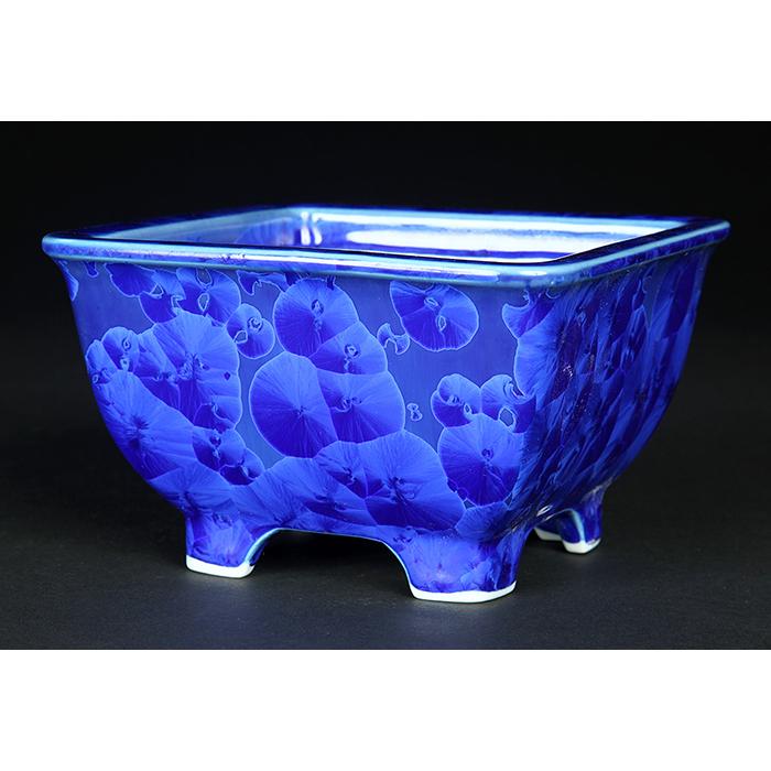 盆栽鉢 植木鉢 「平安泉山瑠璃花結晶正方鉢」 山草鉢 清水焼 京焼 磁器