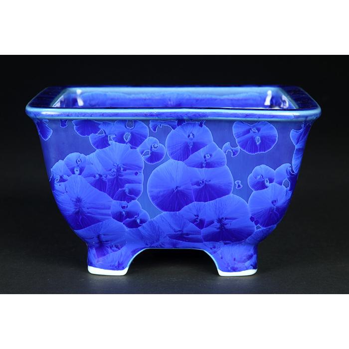 盆栽鉢 植木鉢 「平安泉山瑠璃花結晶正方鉢」 山草鉢 清水焼 京焼 磁器