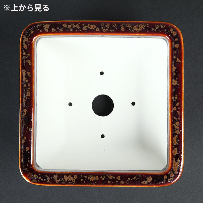 盆栽鉢 植木鉢 「平安泉山辰砂釉星結晶正方鉢」 山草鉢 清水焼 京焼