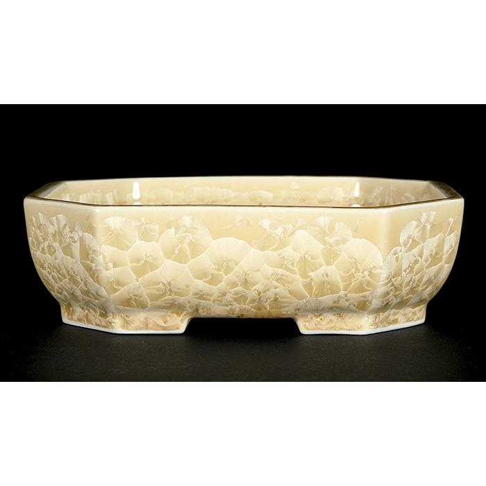 盆栽鉢 植木鉢 「平安泉山黄花結晶隅切長方鉢」 山草鉢 清水焼 京焼