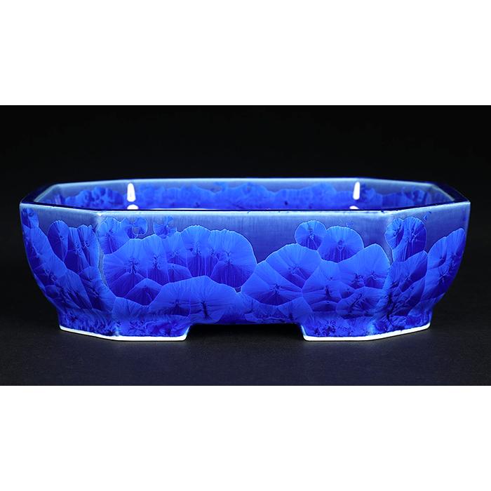 盆栽鉢 植木鉢 「平安泉山瑠璃花結晶隅切長方鉢」 山草鉢 清水焼 京焼