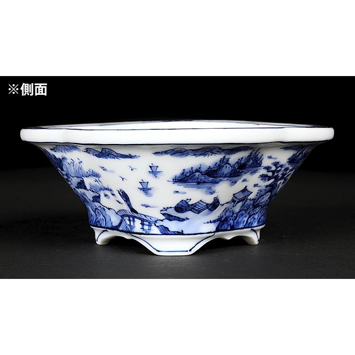 盆栽鉢 植木鉢 「平安泉山染付山水図木瓜式鉢 大」 絵付 絵鉢 清水焼