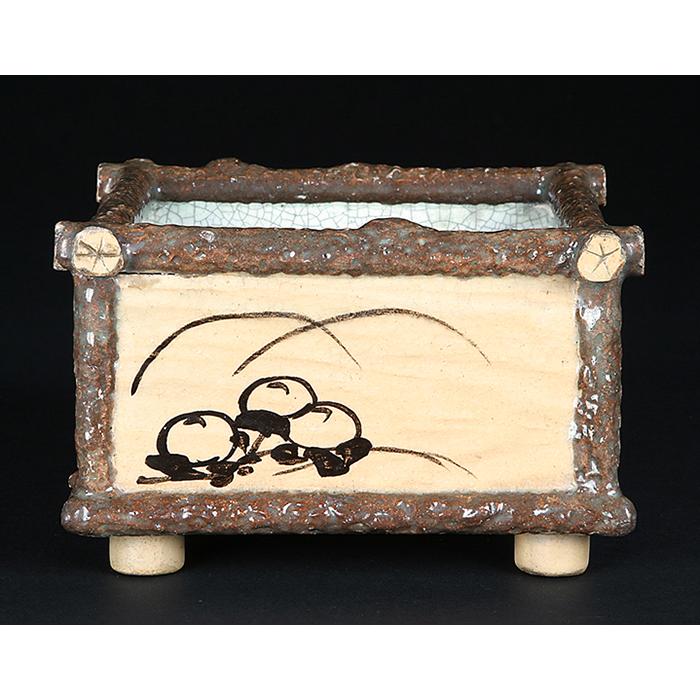 盆栽鉢 吉向焼絵付正方鉢 植木鉢 吉向松月窯 吉向窯 5号 14cm 雑木盆栽 中品盆栽に最適の画像