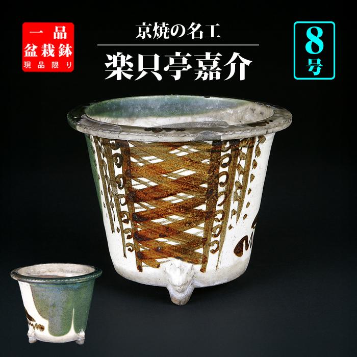 盆栽鉢 楽只亭嘉介織部丸鉢 蘭鉢 京焼 嘉助 らくしていかすけ 6号 19cm