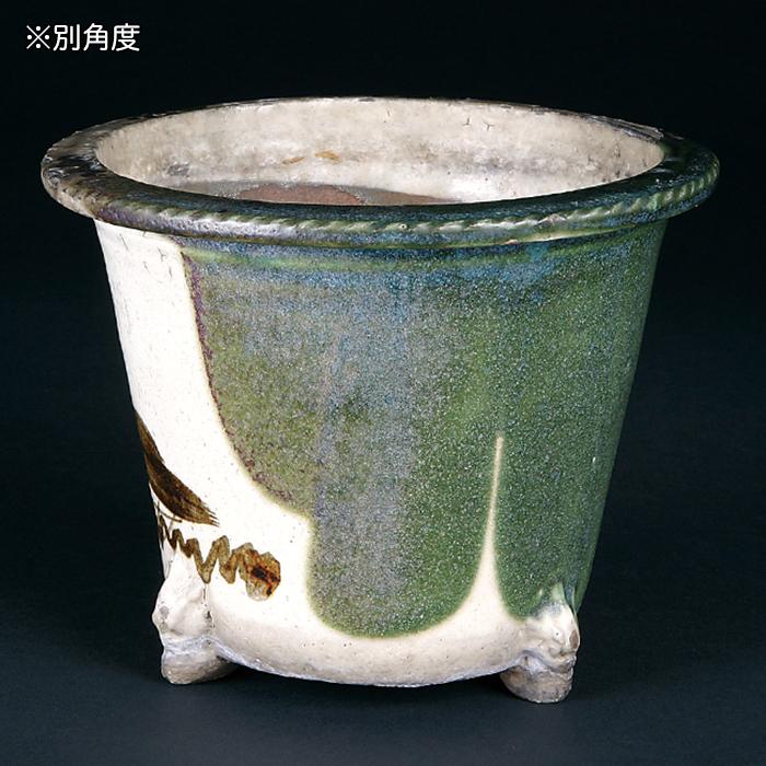 盆栽鉢 楽只亭嘉介織部丸鉢 蘭鉢 京焼 嘉助 らくしていかすけ 6号 19cm