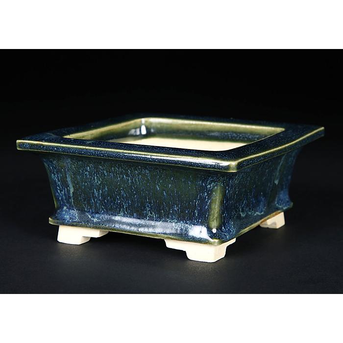 盆栽鉢】緑釉薬窯変正方鉢