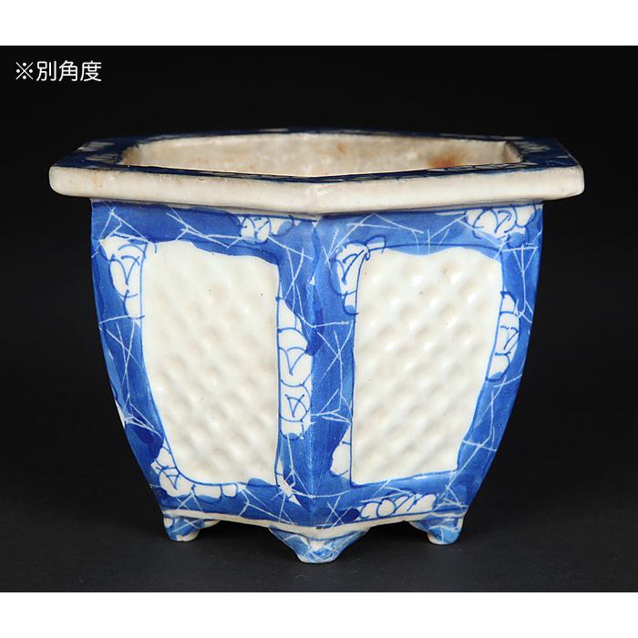 瀬戸染付六角鉢 盆栽鉢 鉢 盆器 蘭鉢 瀬戸物 磁器物 古