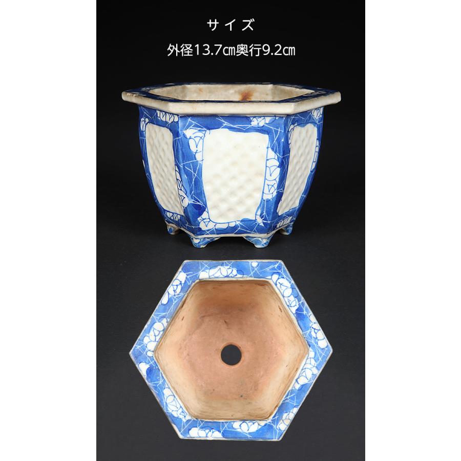 盆栽鉢 瀬戸染付六角鉢 蘭鉢 瀬戸物 磁器 セト 4号 13cm 雑木盆栽 山