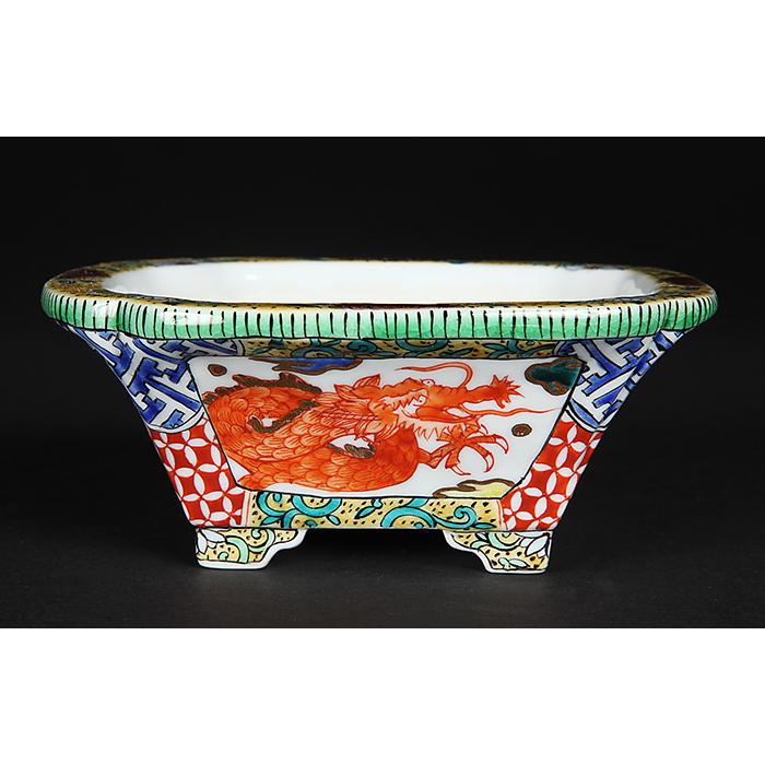九谷晃雲色絵龍図長方鉢 盆栽鉢 鉢 植木鉢 小鉢 bonsaipot 作家 九谷晃雲色絵龍図長方鉢 盆栽鉢 鉢 植木鉢 小鉢 bonsaipot 作家