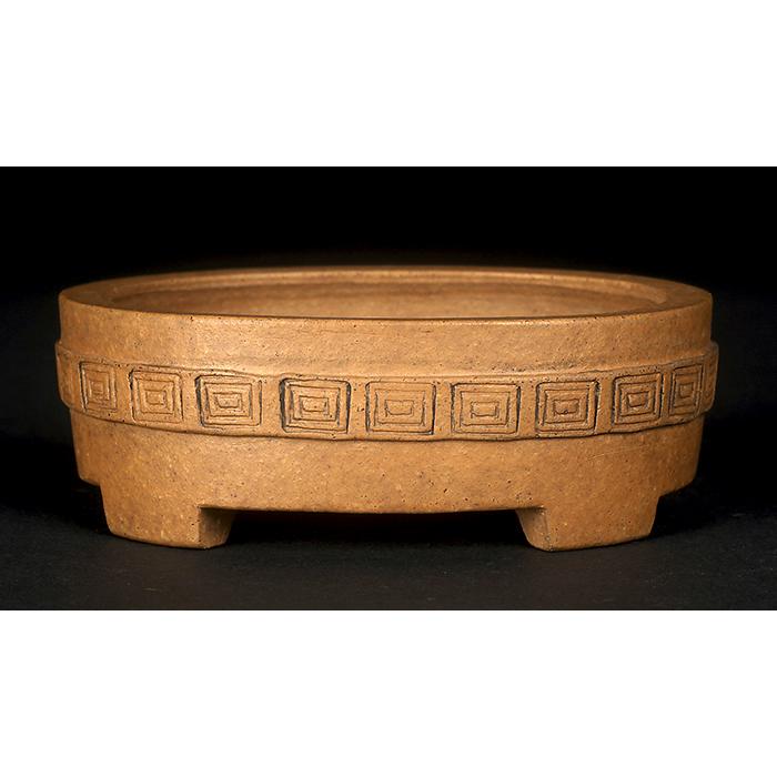 萬瑠平雷文楕円鉢 盆栽鉢 鉢 盆器 植木鉢 浮彫 bonsaipot 常滑 とこ