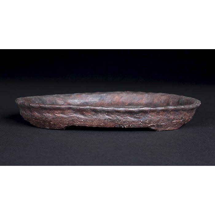 レオパードフラワーブラック 東福寺手びねり楕円鉢 盆栽鉢 植木鉢 盆器