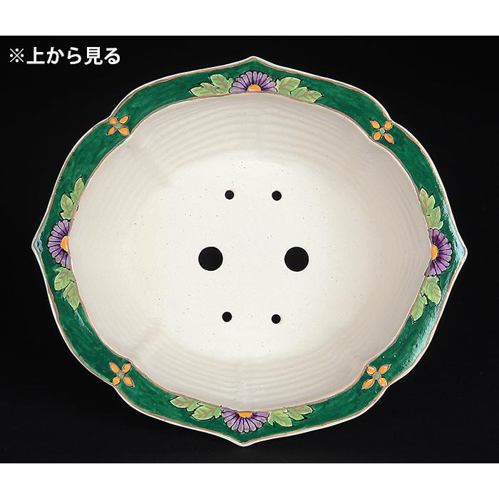 盆栽鉢 柳戸川浩山波千鳥図剣木瓜式鉢 絵付鉢 手造り 手描き 6号 18cm