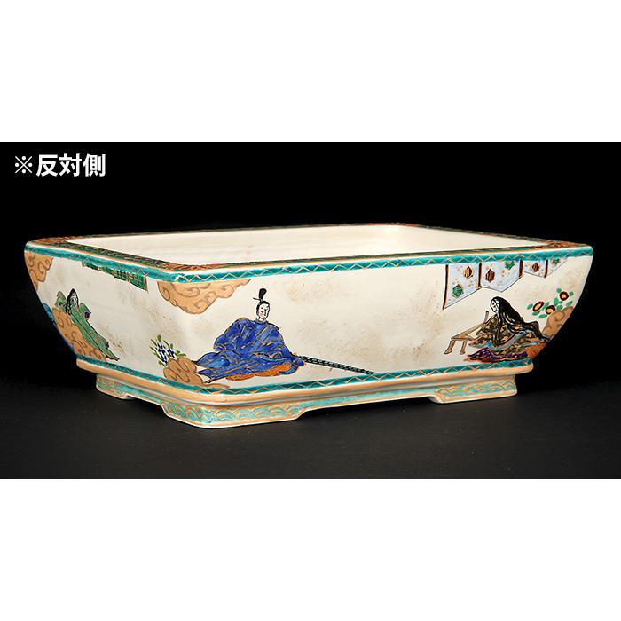 盆栽鉢 柳戸川浩山源氏物語図長方鉢 絵付鉢 手造り 手描き 6号 18cm