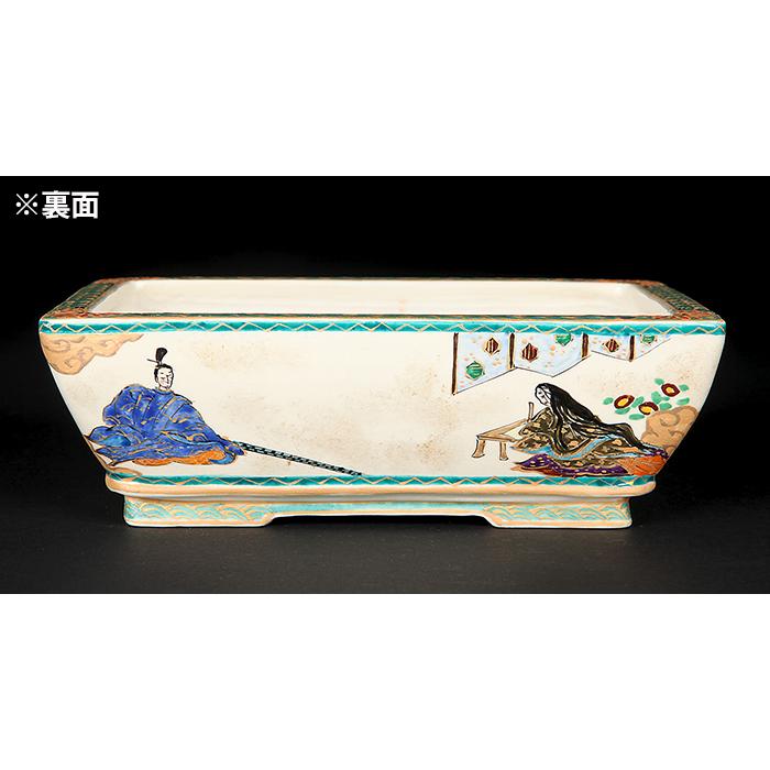 盆栽鉢 柳戸川浩山源氏物語図長方鉢  絵付鉢 手造り 手描き  6号 18cm 小品盆栽 ミニ盆栽に最適 現品限りの画像
