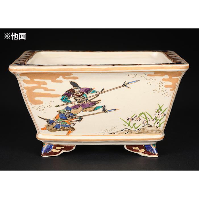 盆栽鉢 柳戸川浩山武者図正方鉢 絵付鉢 手造り 手描き 4号 13cm 小品