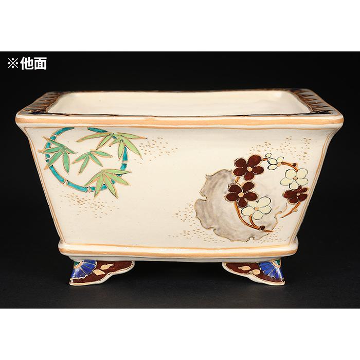 盆栽鉢 柳戸川浩山武者図正方鉢 絵付鉢 手造り 手描き 4号 13cm 小品