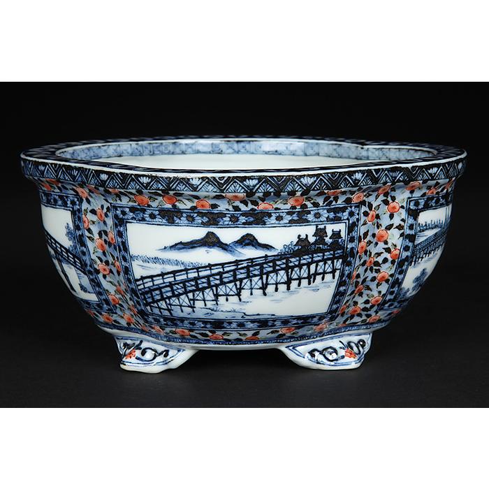 江戸後期　青九谷鉢　木箱付　直径17.2㎝　東Y7-0801⭐︎2Fタサオ 江戸後期 青九谷鉢 木箱付 直径17.2㎝ 東Y7-0801⭐︎2F