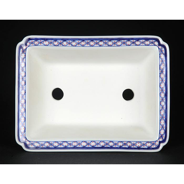 盆栽鉢 植木鉢 「玲雀富嶽三十六景図長方鉢」 磁器 絵付鉢 現代