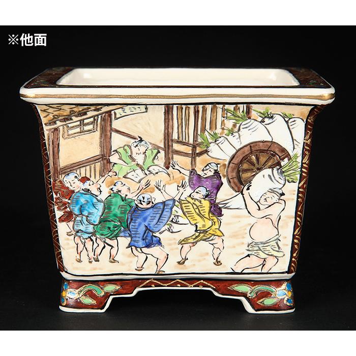 盆栽鉢 柳戸川浩山人物図正方鉢 絵付鉢 手造り 手描き 3号 10cm 小品
