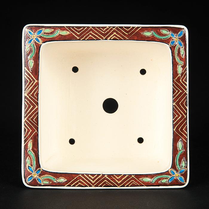 浩山　正方　盆栽鉢 盆栽鉢 柳戸川浩山人物図正方鉢 絵付鉢 手造り 手描き 3号 10cm 小品