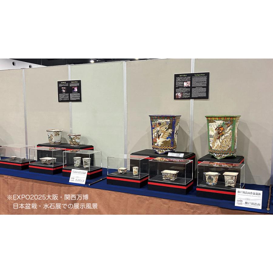 盆栽鉢 月之輪正泉五彩山水図輪花縁六角鉢 絵付鉢 色絵 京焼 清水焼 6