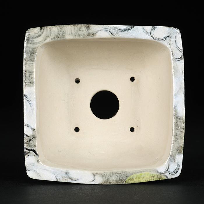 盆栽鉢 「春雪墨絵龍図正方鉢」 植木鉢 絵付 シュンセツ 磁器 3