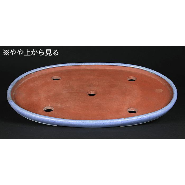 盆栽鉢 香山均釉楕円鉢 植木鉢 初代香山 平安香山 15号 44cm 青 ブルー 木箱付き 雑木盆栽 寄せ植え 株立盆栽に最適 現品限りの画像