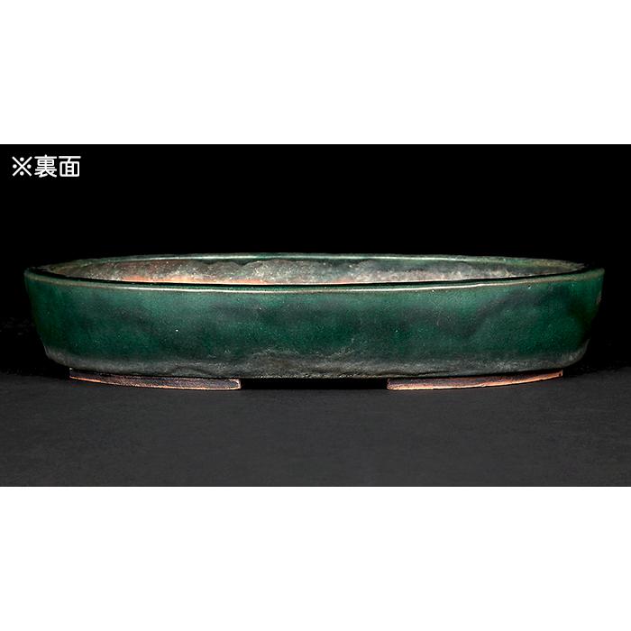 盆栽鉢 二代東福寺緑釉楕円鉢 植木鉢 平安東福寺 水野勇 落款