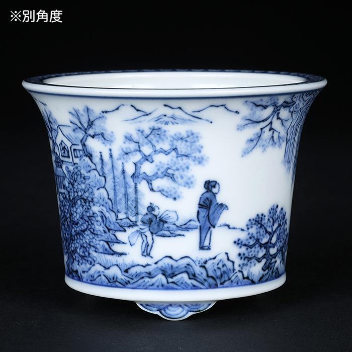 盆栽鉢 「京師五山青華山水図丸鉢」植木鉢 絵付鉢 京焼 清水焼 伝統