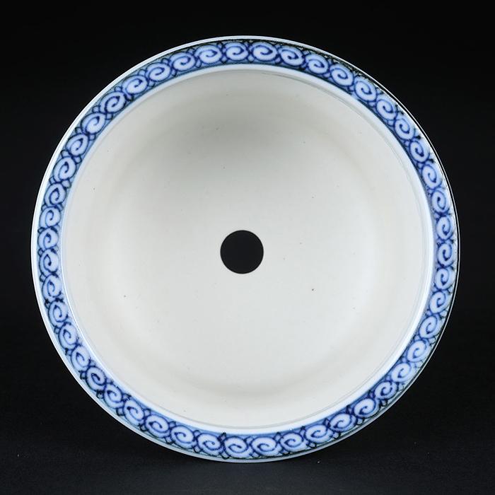 盆栽鉢 「京師五山青華山水図丸鉢」植木鉢 絵付鉢 京焼 清水焼 伝統