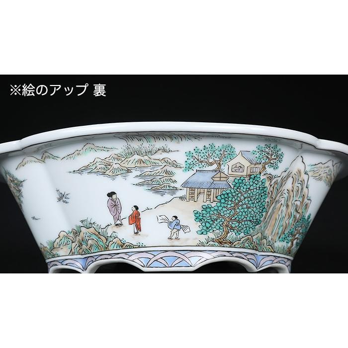 京焼 盆栽鉢　 盆栽鉢 植木鉢 「平安泉山赤絵山水図木瓜式鉢 小」 絵付 絵鉢 清水焼