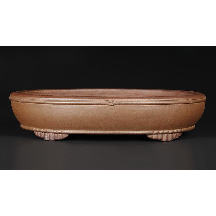 盆栽鉢 行山竹節楕円鉢 植木鉢 常滑 17号 52cm 手造り 釘彫落款 紫泥