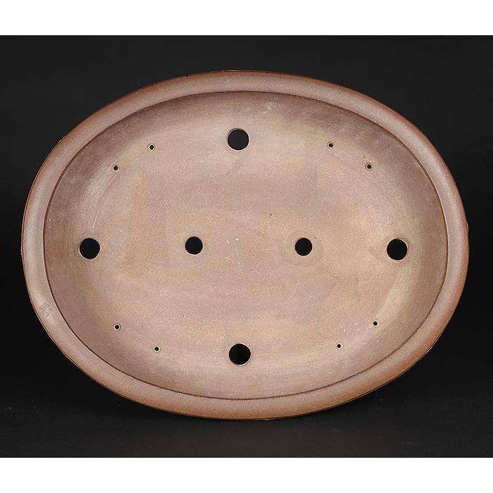 盆栽鉢 行山竹節楕円鉢 植木鉢 常滑 17号 52cm 手造り 釘彫落款 紫泥