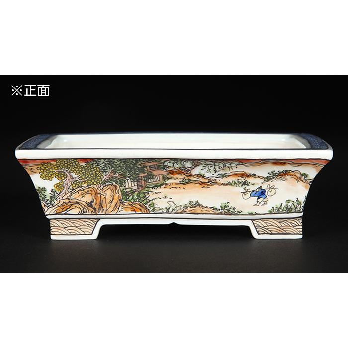 盆栽鉢 月之輪正泉五彩訪友図長方鉢 絵付鉢 色絵 京焼 清水焼 5号 15cm 小品盆栽に最適の画像