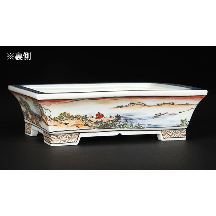 盆栽鉢 月之輪正泉五彩訪友図長方鉢 絵付鉢 色絵 京焼 清水焼 5号 15cm 小品盆栽に最適の画像