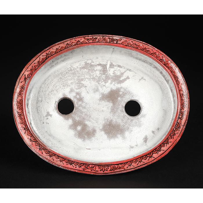 盆栽鉢 京極士苞五彩雨龍図楕円鉢 植木鉢 絵付鉢 色絵 手描き 手造り