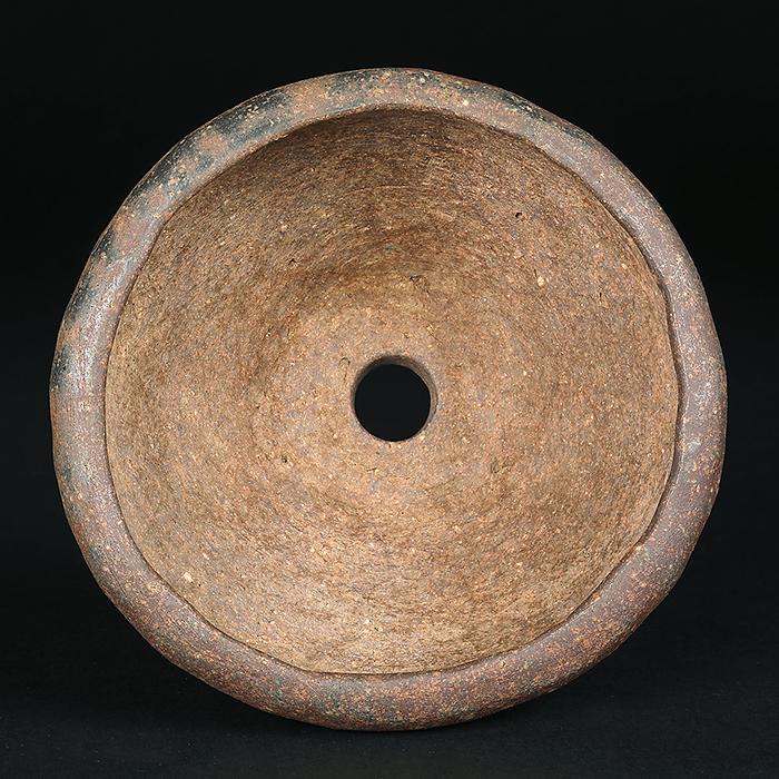 盆栽鉢 二代東福寺丸鉢 植木鉢 二代 平安東福寺 水野勇 落款あり 焼締