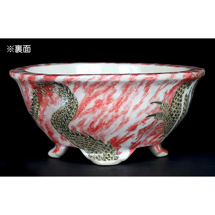 盆栽鉢 春雪色絵龍図変わり鉢 植木鉢 絵付 シュンセツ 磁器 4号 11cm