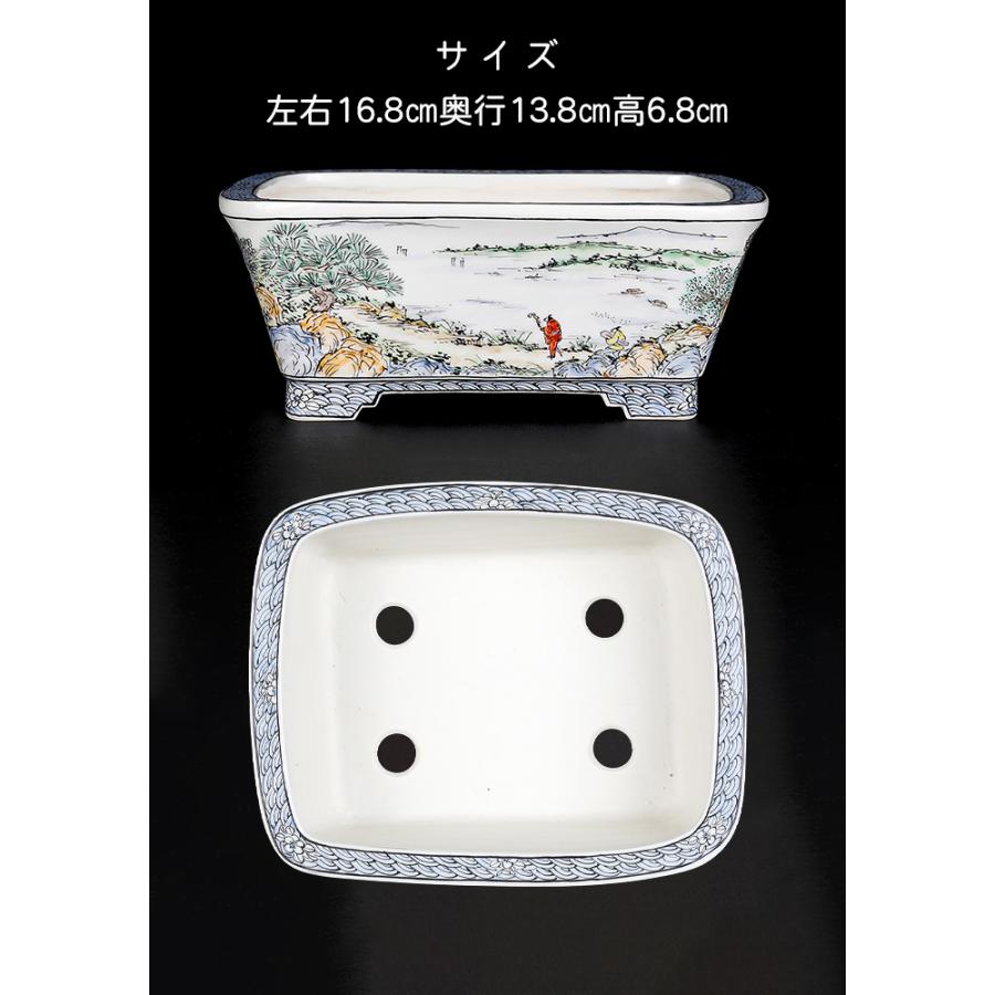 盆栽鉢 月之輪正泉五彩訪友図長方鉢 絵付鉢 色絵 京焼 清水焼 5号 16cm 小品盆栽に最適の画像