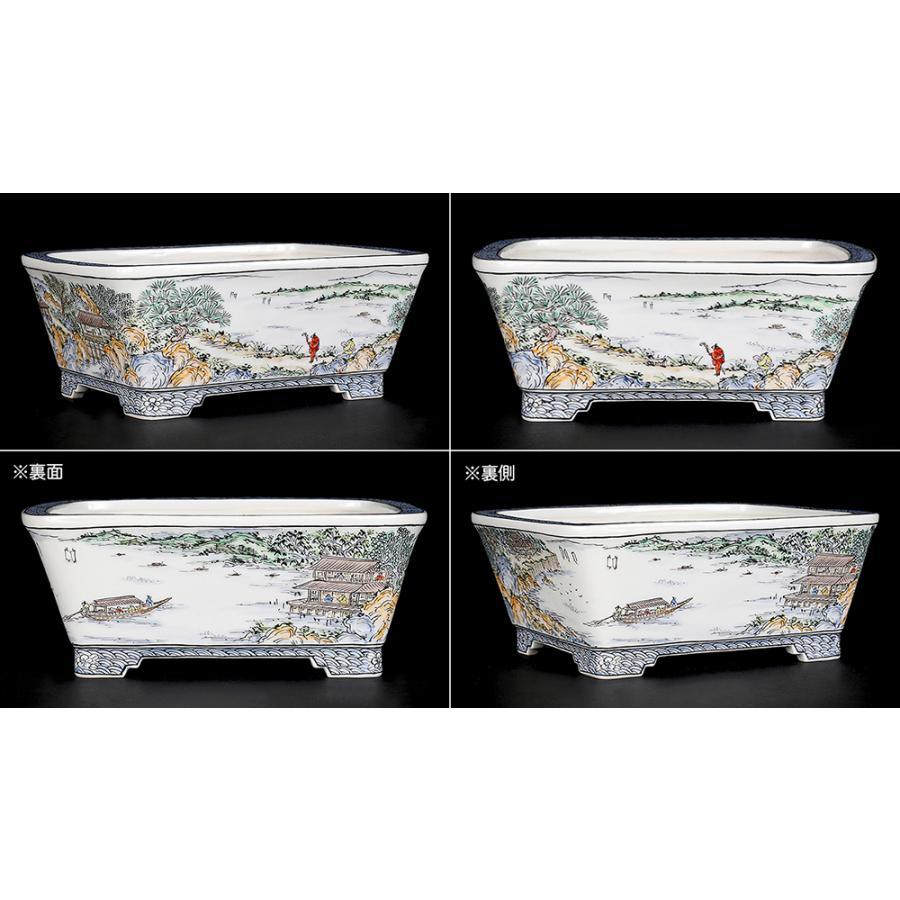 盆栽鉢 月之輪正泉五彩訪友図長方鉢 絵付鉢 色絵 京焼 清水焼 5号 16cm 小品盆栽に最適の画像