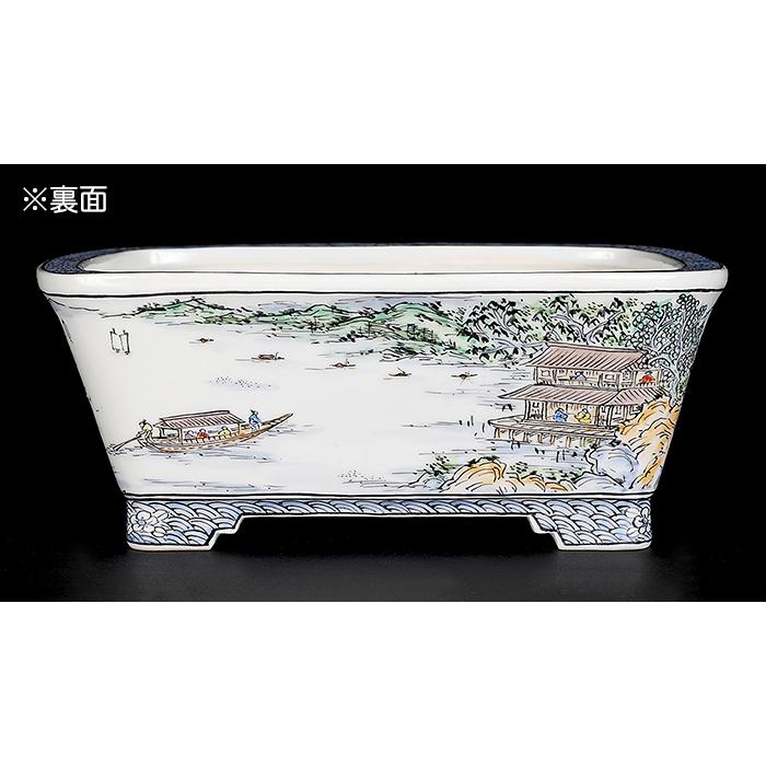 盆栽鉢 月之輪正泉五彩訪友図長方鉢 絵付鉢 色絵 京焼 清水焼 5号 16cm 小品盆栽に最適の画像