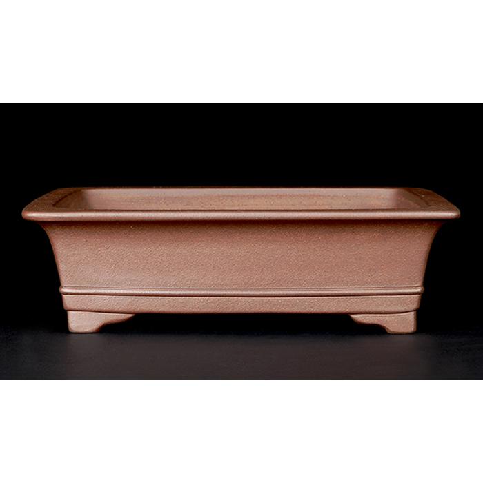 盆栽鉢 裕士外縁下紐長方鉢 植木鉢 常滑 中野裕士 泥鉢 焼締 紫泥 12号