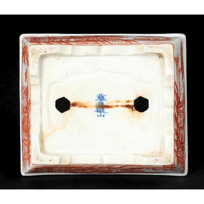 盆栽鉢　絵鉢　長方 盆栽鉢 春雪色絵長方鉢 植木鉢 絵付 シュンセツ 磁器 5号 15cm 小品