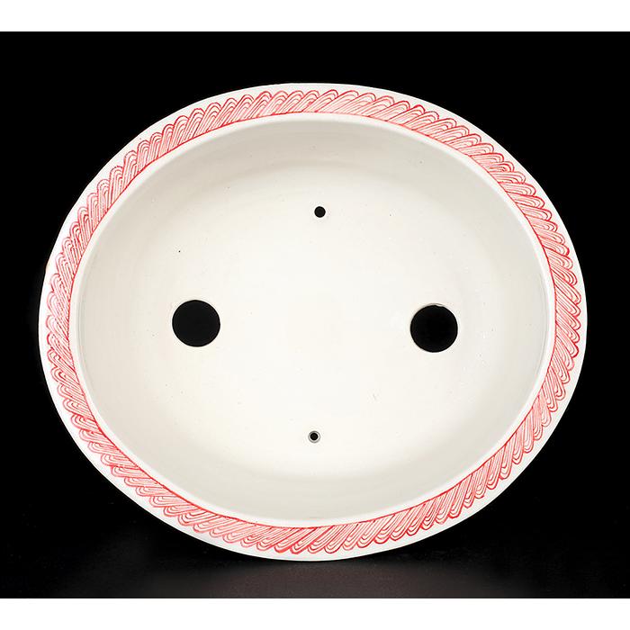 盆栽鉢 高山赤絵龍図楕円鉢 九谷峰山 絵付鉢 手描き 磁器 6号 17cm