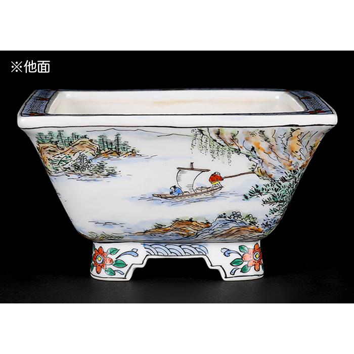 盆栽鉢 月之輪正泉五彩訪友図正方鉢 絵付鉢 色絵 京焼 清水焼 4号 12cm 小品盆栽に最適の画像