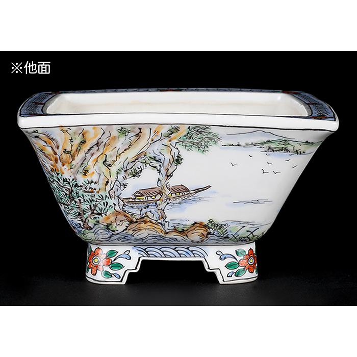 盆栽鉢 月之輪正泉五彩訪友図正方鉢 絵付鉢 色絵 京焼 清水焼 4号 12cm 小品盆栽に最適の画像